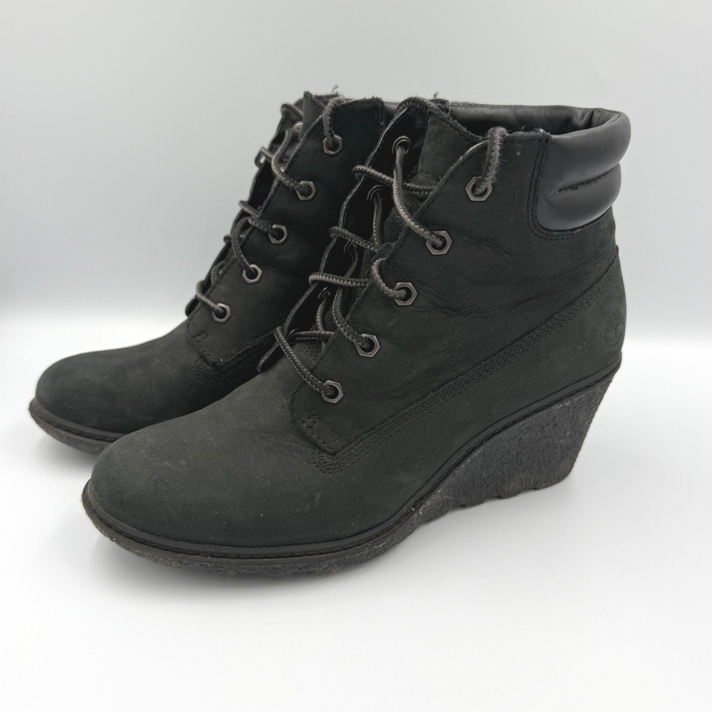 Timberland Womens Amston 6-Inch Wedge Boots Dark Green Nubuck leather size 6.5